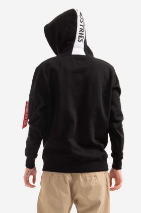 Alpha Industries bluză Red Stripe Hoody bărbați, culoarea negru, cu glugă, cu imprimeu 178314.95-black