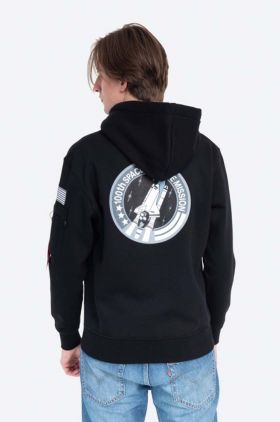 Alpha Industries bluză Space Shuttle Hoody bărbați, culoarea negru, cu glugă, cu imprimeu 178317.03-black