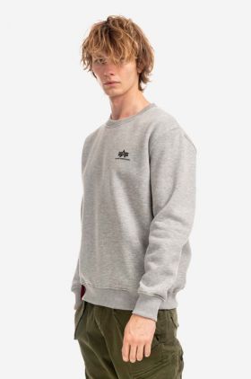 Alpha Industries bluză Basic Sweater Small Logo bărbați, culoarea gri, cu imprimeu 188307.17-grey