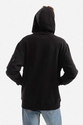 Alpha Industries hanorac de bumbac bărbați, culoarea negru, cu glugă, uni 118350.649-black