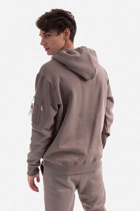 Alpha Industries hanorac de bumbac Organics EMB Hoody bărbați, culoarea bej, cu glugă, cu imprimeu 118350.628-cream