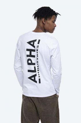 Alpha Industries longsleeve din bumbac culoarea alb, cu imprimeu 116571.09-white