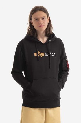 Alpha Industries bluză Alpha Label Hoody bărbați, culoarea negru, cu glugă, cu imprimeu 118331.03-black