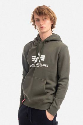 Alpha Industries bluză Basic Hoody bărbați, culoarea verde, cu glugă, cu imprimeu 178312.142-green