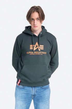 Alpha Industries bluză Basic Hoody bărbați, culoarea verde, cu glugă, cu imprimeu 178312.353-green