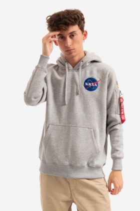 Alpha Industries bluză Space Shuttle Hoody bărbați, culoarea gri, cu glugă, cu imprimeu 178317.17-grey