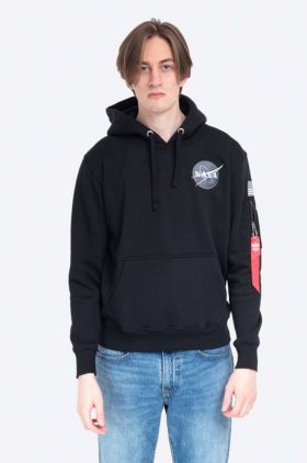 Alpha Industries bluză Space Shuttle Hoody bărbați, culoarea negru, cu glugă, cu imprimeu 178317.03-black