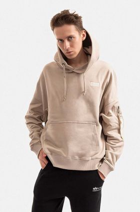 Alpha Industries hanorac de bumbac bărbați, culoarea bej, cu glugă, uni 118349.627-cream