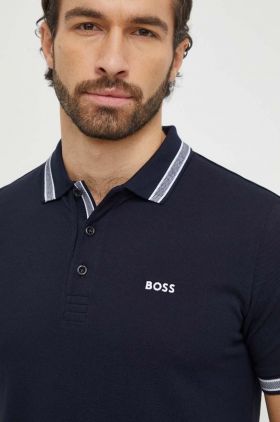 BOSS Green polo de bumbac culoarea bleumarin, uni 50469055