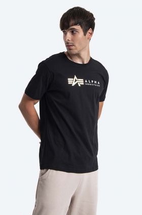 Alpha Industries tricou din bumbac Koszulka Alpha Industries Label 118502FP 03 culoarea negru, cu imprimeu 118502FP.03-black