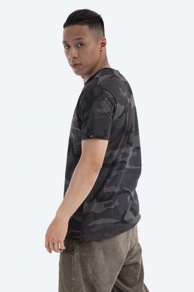 Alpha Industries tricou din bumbac Basic Basic T Small Logo Camo culoarea negru, cu model 188505C.125-black