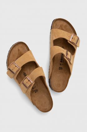 Birkenstock papuci din piele bărbați, culoarea bej 1026190