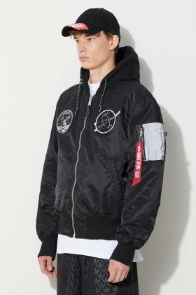 Alpha Industries geacă bomber MA-1 VF Hood Dark Side bărbați, culoarea negru, de iarnă 108108.285