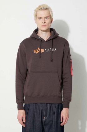 Alpha Industries bluză Alpha Label Hoody bărbați, culoarea maro, cu glugă, cu imprimeu 118331.696