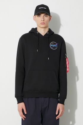 Alpha Industries bluză bărbați, culoarea negru, cu glugă, cu imprimeu