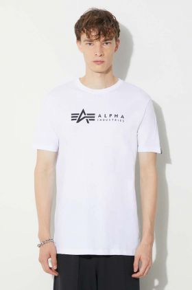 Alpha Industries tricou din bumbac Alpha Label T 2 Pack bărbați, culoarea alb, cu imprimeu 118534.09