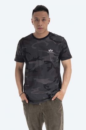 Alpha Industries tricou din bumbac Basic Basic T Small Logo Camo culoarea negru, cu model 188505C.125-black