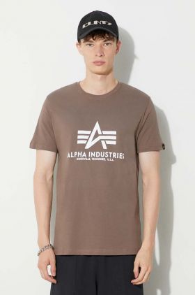 Alpha Industries tricou din bumbac Basic T-Shirt bărbați, culoarea bej, cu imprimeu 100501.183