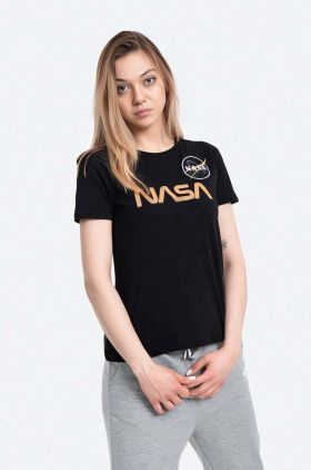 Alpha Industries tricou din bumbac Koszulka Alpha Industries NASA PM 198053 365 culoarea negru 198053.365-black