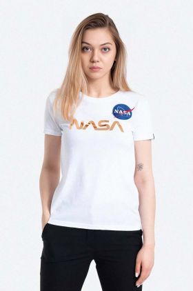 Alpha Industries tricou din bumbac NASA Pm T culoarea alb 198053.438-white