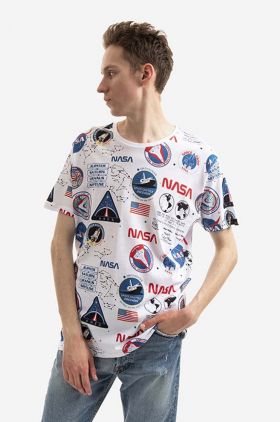 Alpha Industries tricou din bumbac x NASA culoarea alb, cu model 116503.09-white