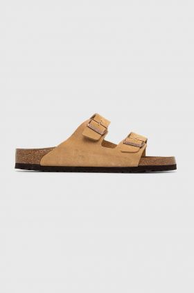 Birkenstock papuci din piele bărbați, culoarea bej 1026190