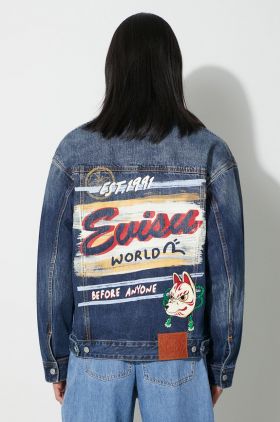 Evisu geacă din denim Inari Mask Printed bărbați, de tranziție, 2EAHTM3DJ1001LFCT