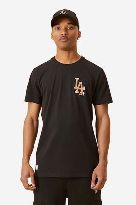 New Era tricou din bumbac Dodgers Metallic Print culoarea negru, cu imprimeu 12893116-black