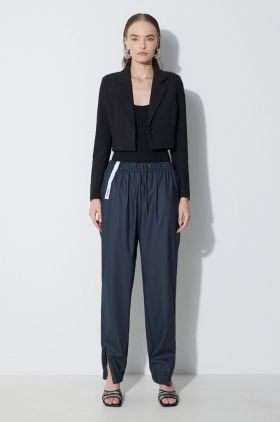 Rains pantaloni culoarea bleumarin, high waist