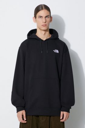 The North Face bluză Essential bărbați, culoarea negru, cu glugă, cu imprimeu, NF0A7ZJ9JK31