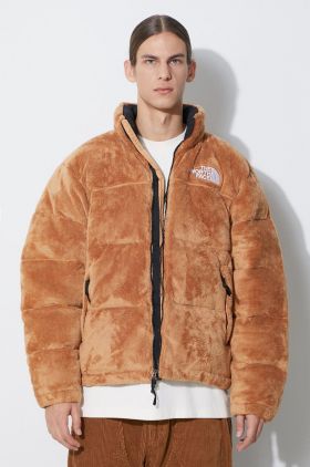 The North Face geacă de puf Versa Velour Nuptse bărbați, culoarea maro, de iarnă, oversize, NF0A84F7I0J1