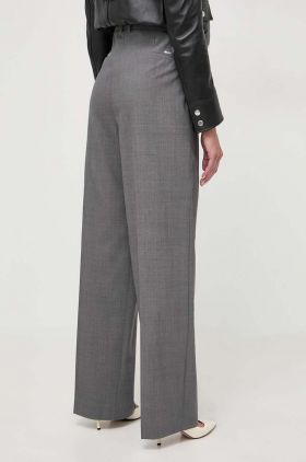 BOSS pantaloni de lână culoarea gri, drept, high waist 50505608