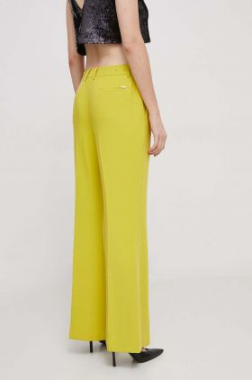 Dkny pantaloni femei, culoarea galben, lat, high waist