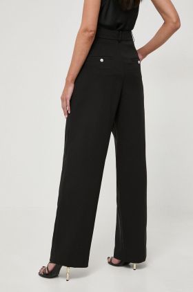 Custommade pantaloni femei, culoarea negru, drept, high waist