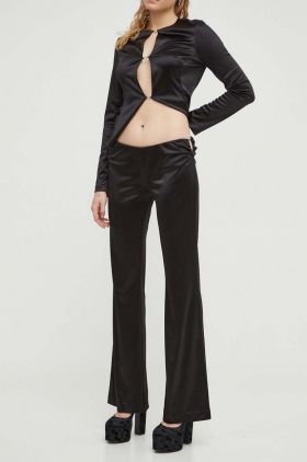 Stine Goya pantaloni femei, culoarea negru, evazați, high waist SG5428