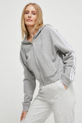 adidas hanorac de bumbac femei, culoarea gri, cu glugă, melanj IK8386