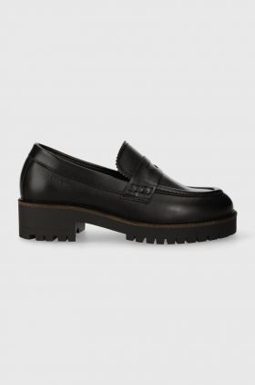 Barbour mocasini de piele Norma femei, culoarea negru, cu platforma, LFO0672BK51