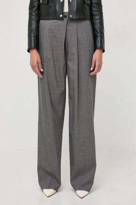 BOSS pantaloni de lână culoarea gri, drept, high waist 50505608