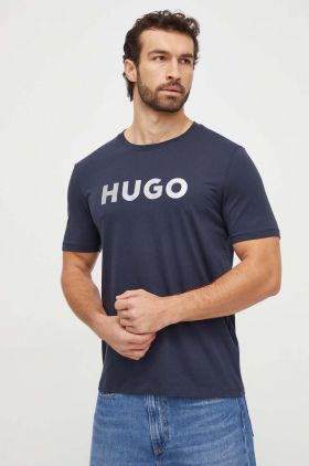 HUGO tricou din bumbac bărbați, culoarea bleumarin, cu imprimeu 50506996