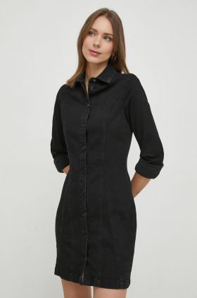 Pepe Jeans rochie jeans culoarea negru, mini, mulata