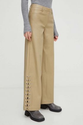 2NDDAY pantaloni femei, culoarea bej, lat, high waist