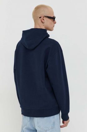 Tommy Jeans hanorac de bumbac bărbați, culoarea bleumarin, cu glugă, imprimeu DM0DM17990