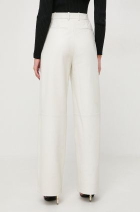 BOSS pantaloni de piele femei, culoarea bej, drept, high waist 50516959