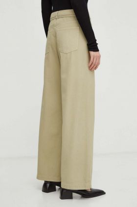 Day Birger et Mikkelsen pantaloni de bumbac culoarea verde, lat, high waist