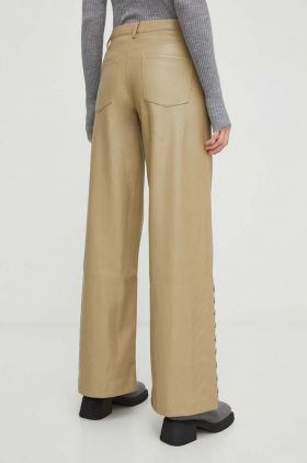 2NDDAY pantaloni femei, culoarea bej, lat, high waist