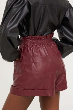 Answear Lab pantaloni scurti femei, culoarea bordo, neted, high waist