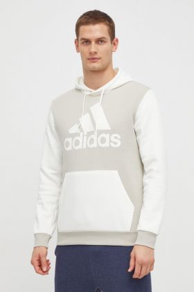 adidas bluză bărbați, culoarea bej, cu glugă, cu imprimeu IR9986