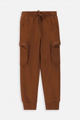 Coccodrillo pantaloni de trening din bumbac pentru copii culoarea maro, neted