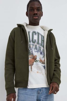 Hollister Co. bluza barbati, culoarea verde, cu glugă, neted