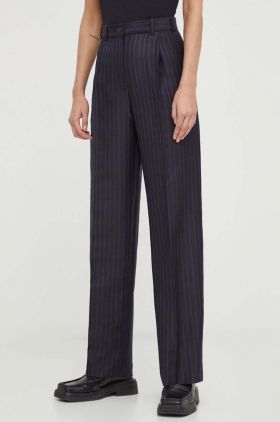 Lovechild pantaloni de lână culoarea negru, lat, high waist 5124194